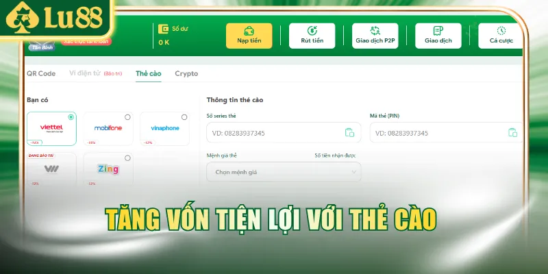 Tăng vốn tiện lợi với thẻ cào